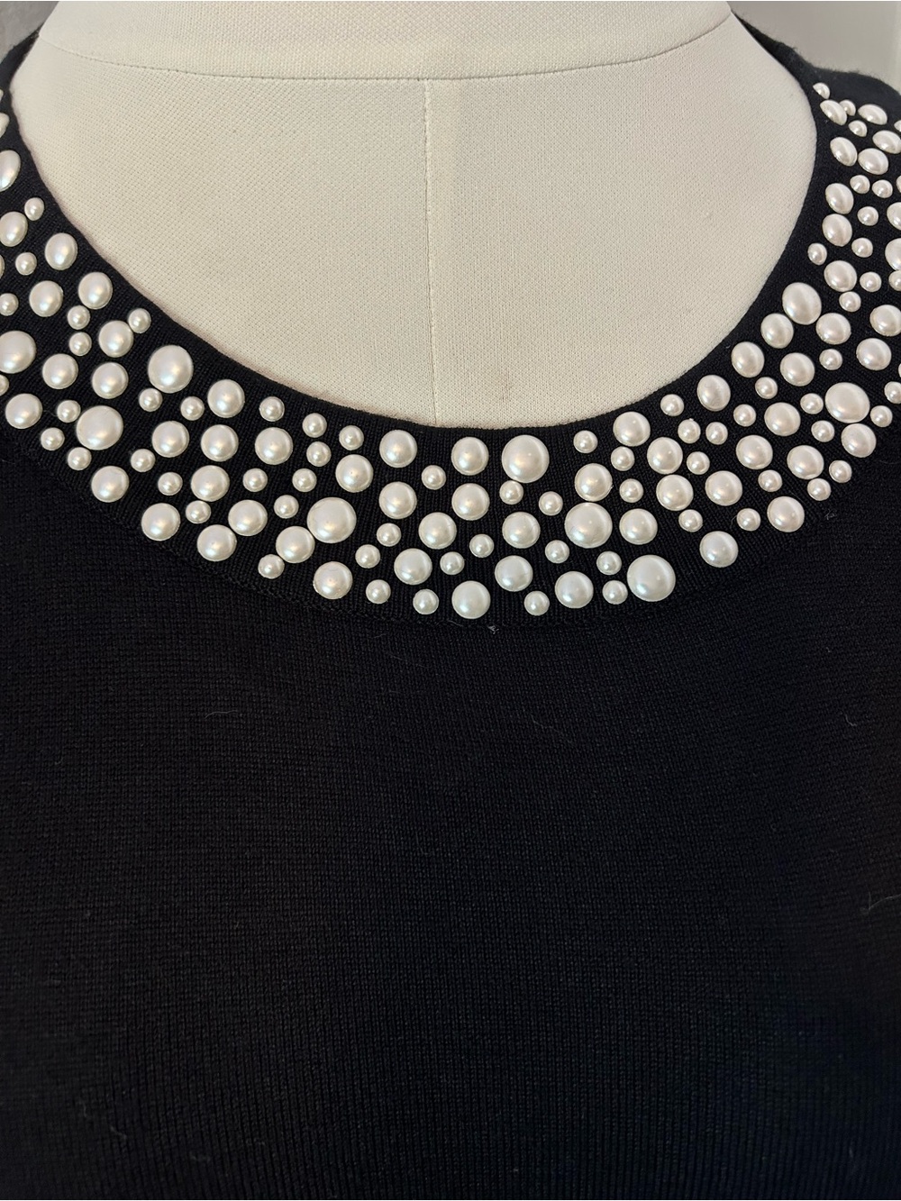 Calvin Klein Black Pullover with White Beaded Collar - Picture 2 of 9